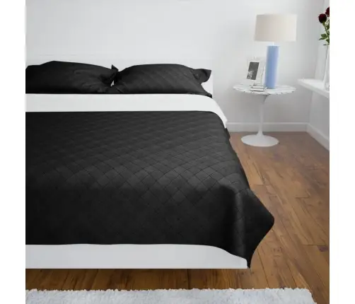 Dvipusis Dygsniuotas Lovos Užtiesalas Juodas/Baltas 230 X 260 Cm