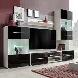 Tv Sekcija, Sienas Plaukti, 4 Gab., Ar Led, Spīdīgi Melni Vidaxl