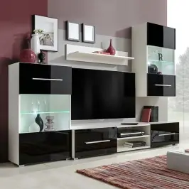 Tv Sekcija, Sienas Plaukti, 4 Gab., Ar Led, Spīdīgi Melni Vidaxl