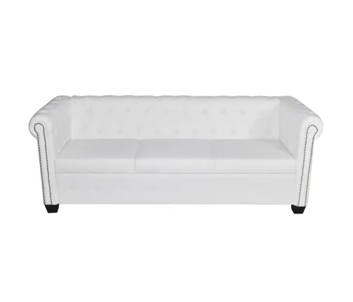 Chesterfield Dvivietė Ir Trivietė Sofos, Baltos, Dirbtinė Oda