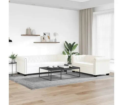 Chesterfield Dvivietė Ir Trivietė Sofos, Baltos, Dirbtinė Oda