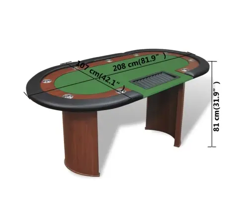 Pokera Galds 10 Personām Ar Vietu Dīlerim, Žetonu Paplāte, Zaļš  Vidaxl