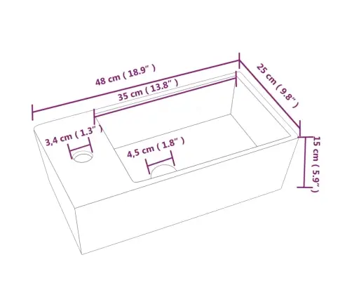 Praustuvas, Baltos Spalvos, 48X25X15cm Keramika