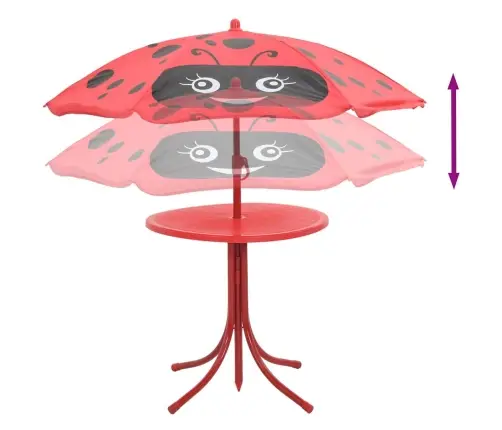 3-Daļīgs Bērnu Bistro Mēbeļu Komplekts Ar Saulessargu, Sarkans Vidaxl