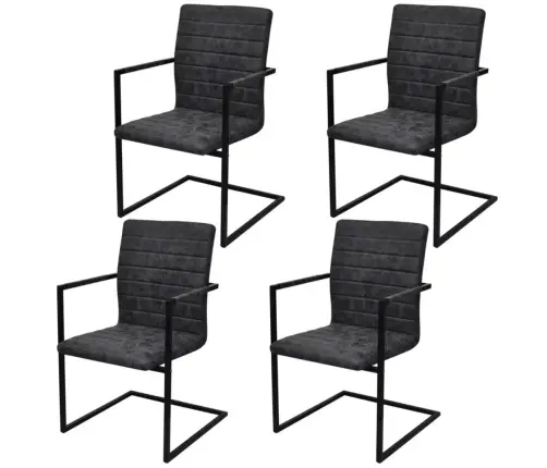 Gembinės Valgomojo Kėdės, 4 Vnt., Juodos, Dirbtinė Oda