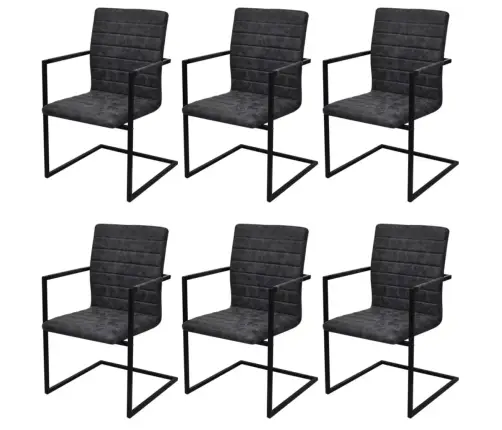 Gembinės Valgomojo Kėdės, 6Vnt., Juodos, Dirbtinė Oda