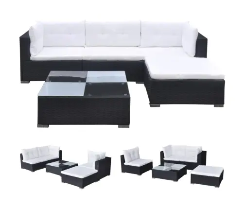 5-Daļīgs Dārza Atpūtas Mēbeļu Komplekts Ar Matračiem, Pe, Melns Vidaxl