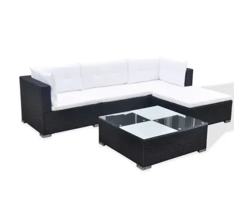 5-Daļīgs Dārza Atpūtas Mēbeļu Komplekts Ar Matračiem, Pe, Melns Vidaxl