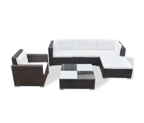 6-Daļīgs Dārza Atpūtas Mēbeļu Komplekts Ar Matračiem, Pe, Brūns Vidaxl