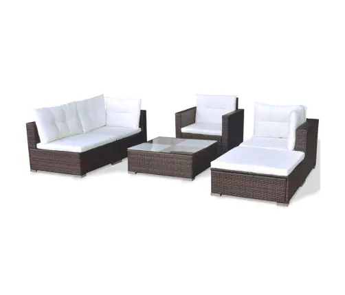 6-Daļīgs Dārza Atpūtas Mēbeļu Komplekts Ar Matračiem, Pe, Brūns Vidaxl