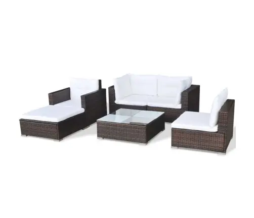 6-Daļīgs Dārza Atpūtas Mēbeļu Komplekts Ar Matračiem, Pe, Brūns Vidaxl