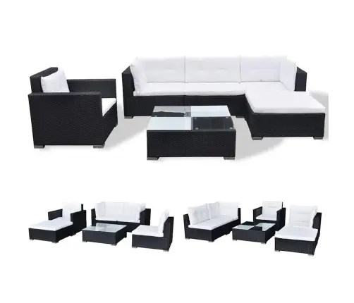 6-Daļīgs Dārza Atpūtas Mēbeļu Komplekts Ar Matračiem, Pe, Melns Vidaxl