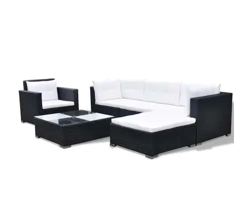 6-Daļīgs Dārza Atpūtas Mēbeļu Komplekts Ar Matračiem, Pe, Melns Vidaxl