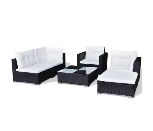 6-Daļīgs Dārza Atpūtas Mēbeļu Komplekts Ar Matračiem, Pe, Melns Vidaxl