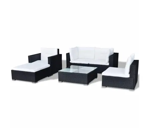 6-Daļīgs Dārza Atpūtas Mēbeļu Komplekts Ar Matračiem, Pe, Melns Vidaxl