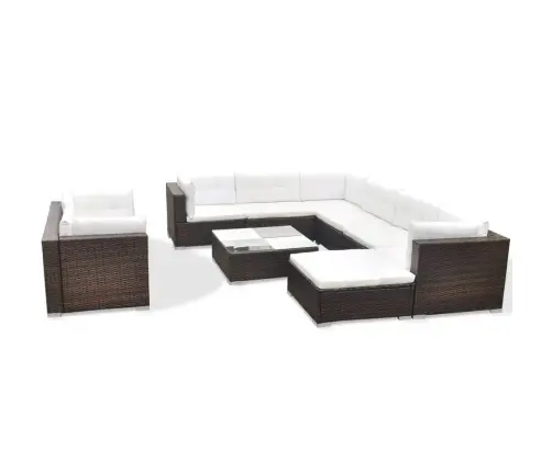 10-Daļīgs Dārza Atpūtas Mēbeļu Komplekts Ar Matračiem, Brūns Pe Vidaxl