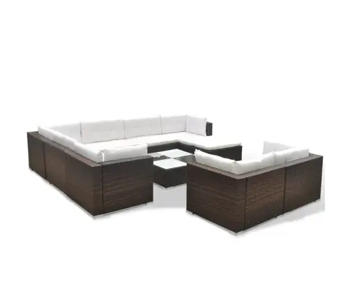 10-Daļīgs Dārza Atpūtas Mēbeļu Komplekts Ar Matračiem, Brūns Pe Vidaxl