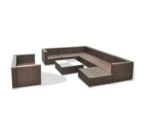 10-Daļīgs Dārza Atpūtas Mēbeļu Komplekts Ar Matračiem, Brūns Pe Vidaxl