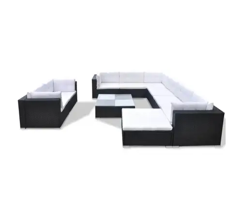 10-Daļīgs Dārza Atpūtas Mēbeļu Komplekts Ar Matračiem, Melns Pe Vidaxl