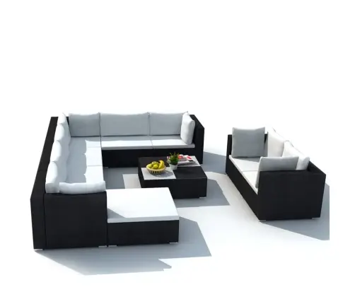 10-Daļīgs Dārza Atpūtas Mēbeļu Komplekts Ar Matračiem, Melns Pe Vidaxl