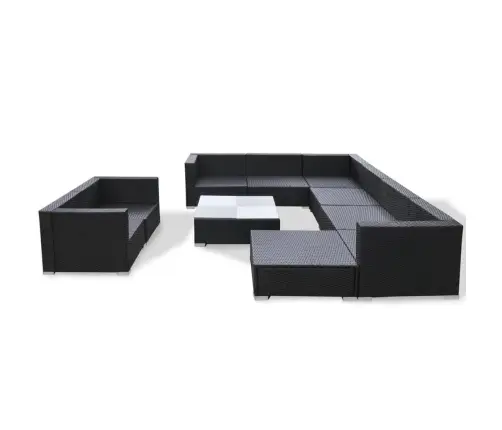 10-Daļīgs Dārza Atpūtas Mēbeļu Komplekts Ar Matračiem, Melns Pe Vidaxl