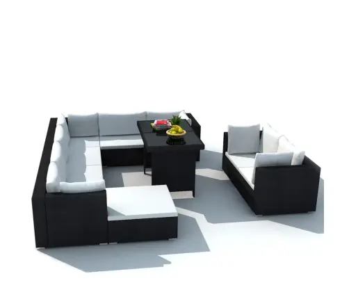 10-Osaline Aiamööblikomplekt Patjadega, Polürotang, Must