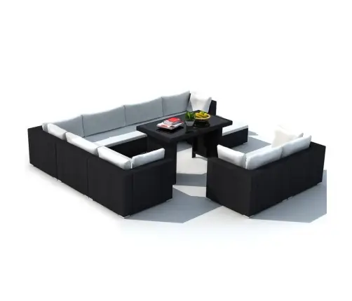 10-Daļīgs Dārza Atpūtas Mēbeļu Komplekts Ar Matračiem, Melns Pe Vidaxl