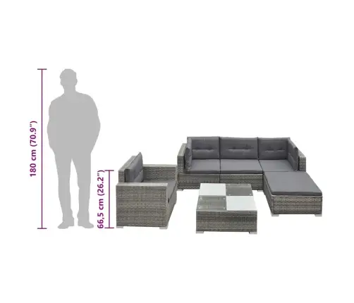 6-Daļīgs Dārza Atpūtas Mēbeļu Komplekts Ar Matračiem, Pelēks Pe Vidaxl