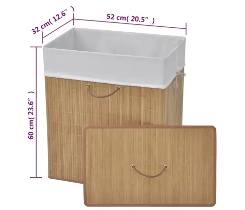 Veļas Grozs, Taisnstūra Forma, Dabīgas Krāsas Bambuss Vidaxl
