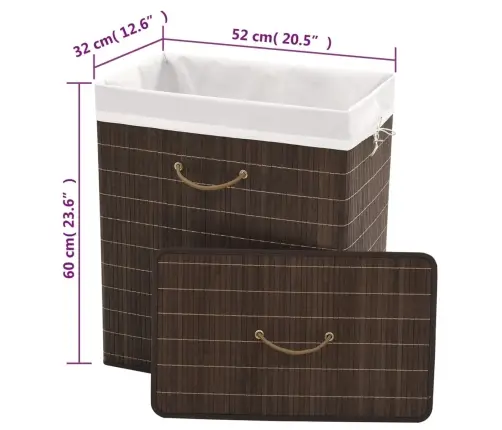 Veļas Grozs, Taisnstūra Forma, Tumši Brūns Bambuss Vidaxl