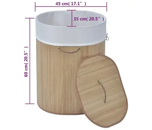 Veļas Grozs, Ovāls, Dabīgas Krāsas Bambuss Vidaxl