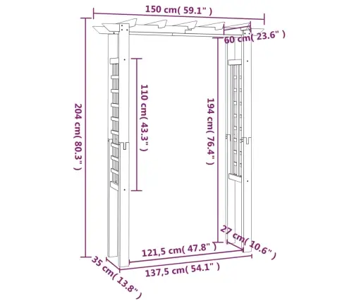 Rožu Arka, 150X60X204 Cm, Impregnēts Koks Vidaxl