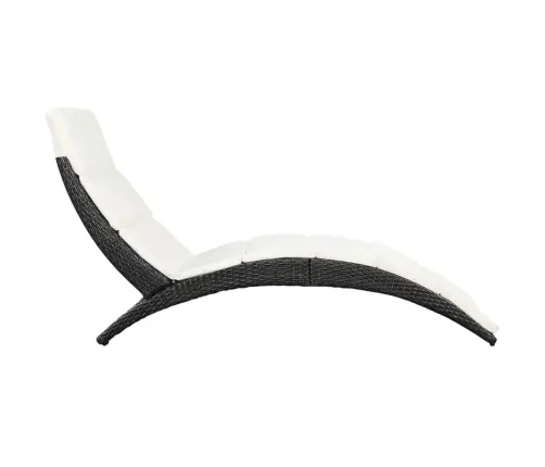 Sulankstomas Saulės Gultas Su Čiužiniu, Poliratanas, Juodas Sulankstomas Saulės Gultas Su Čiužiniu, Poliratanas, Juodas