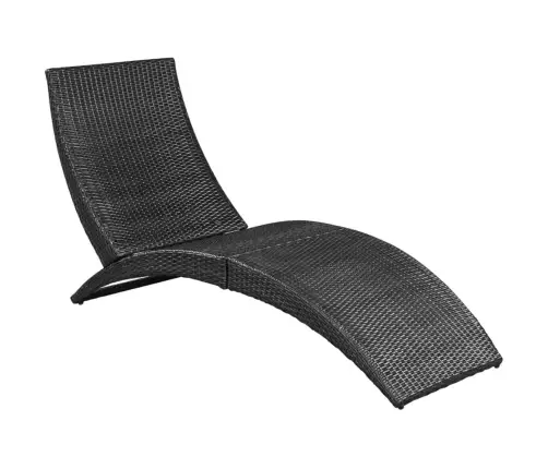 Sulankstomas Saulės Gultas Su Čiužiniu, Poliratanas, Juodas Sulankstomas Saulės Gultas Su Čiužiniu, Poliratanas, Juodas