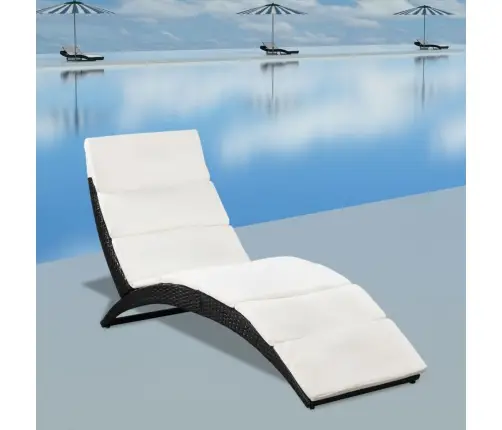 Sulankstomas Saulės Gultas Su Čiužiniu, Poliratanas, Juodas Sulankstomas Saulės Gultas Su Čiužiniu, Poliratanas, Juodas