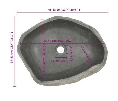 Izlietne, Upes Akmens, Ovāla, (45-53)X(34-41) Cm   Vidaxl
