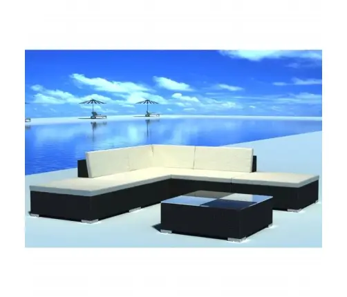 6-Daļīgs Dārza Atpūtas Mēbeļu Komplekts, Pe Rotangpalma, Melns Vidaxl