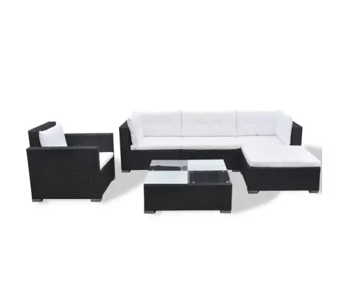 6-Osaline Aiamööblikomplekt Patjadega, Polürotang, Must