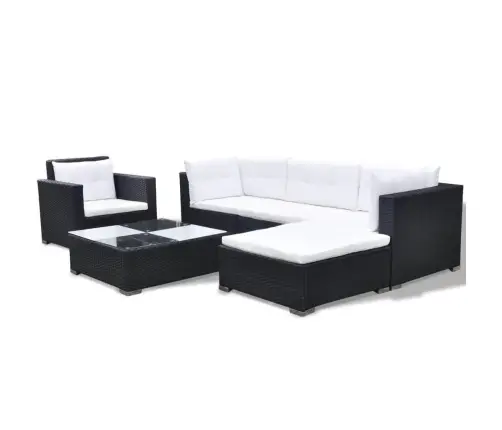 6-Osaline Aiamööblikomplekt Patjadega, Polürotang, Must