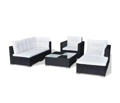 6-Osaline Aiamööblikomplekt Patjadega, Polürotang, Must