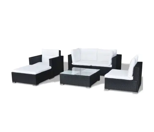 6-Osaline Aiamööblikomplekt Patjadega, Polürotang, Must