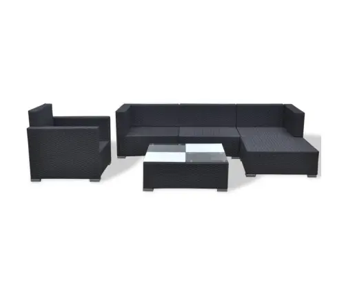 6-Osaline Aiamööblikomplekt Patjadega, Polürotang, Must