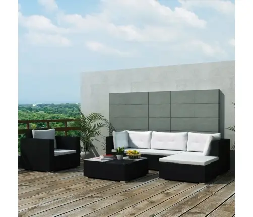 6-Osaline Aiamööblikomplekt Patjadega, Polürotang, Must