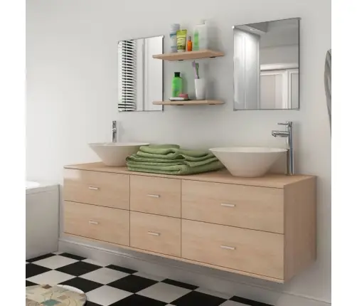 Vannasistabas Mēbeļu Komplekts Ar Izlietnēm, 7 Gab., Bēšs Vidaxl Vannasistabas Mēbeļu Komplekts Ar Izlietnēm, 7 Gab., Bēšs Vidaxl