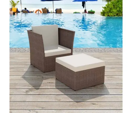 Dārza Krēsls Ar Kājsoliņu, Brūns Pe Rotangpalmas Pinums  Vidaxl