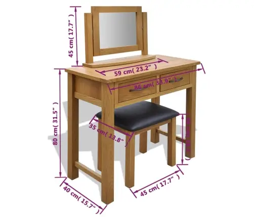 Kosmetinis Staliukas Su Kėdute, Ąžuolo Medienos Masyvas