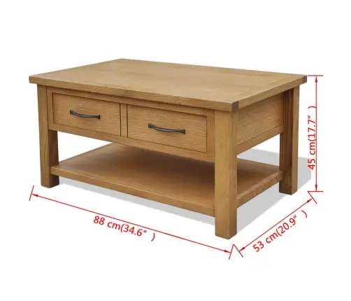 Kafijas Galdiņš, 88X53X45 Cm, Ozola Masīvkoks Vidaxl
