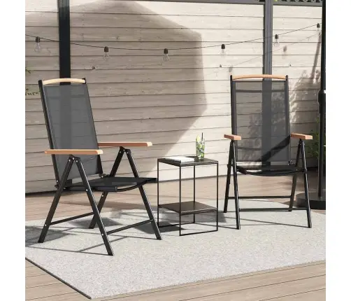 Saliekami Dārza Krēsli, 2 Gab., Alumīnijs Un Tekstilēns, Melni Vidaxl