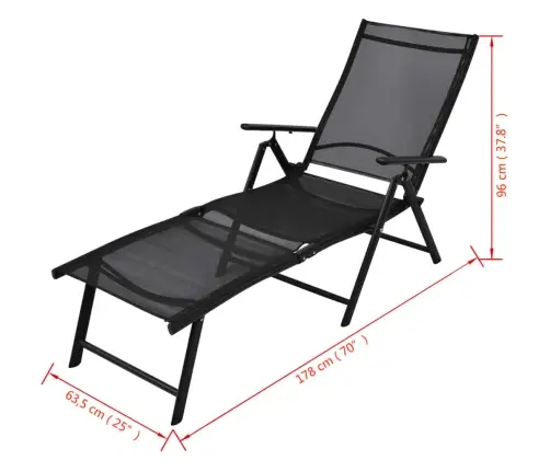 Sulankstomas Saulės Gultas, Aliuminis, Juodas