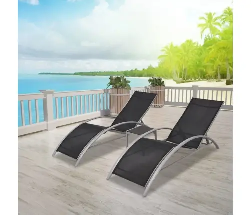 Sauļošanās Zviļņi Ar Galdiņu, Alumīnijs, Melni Vidaxl